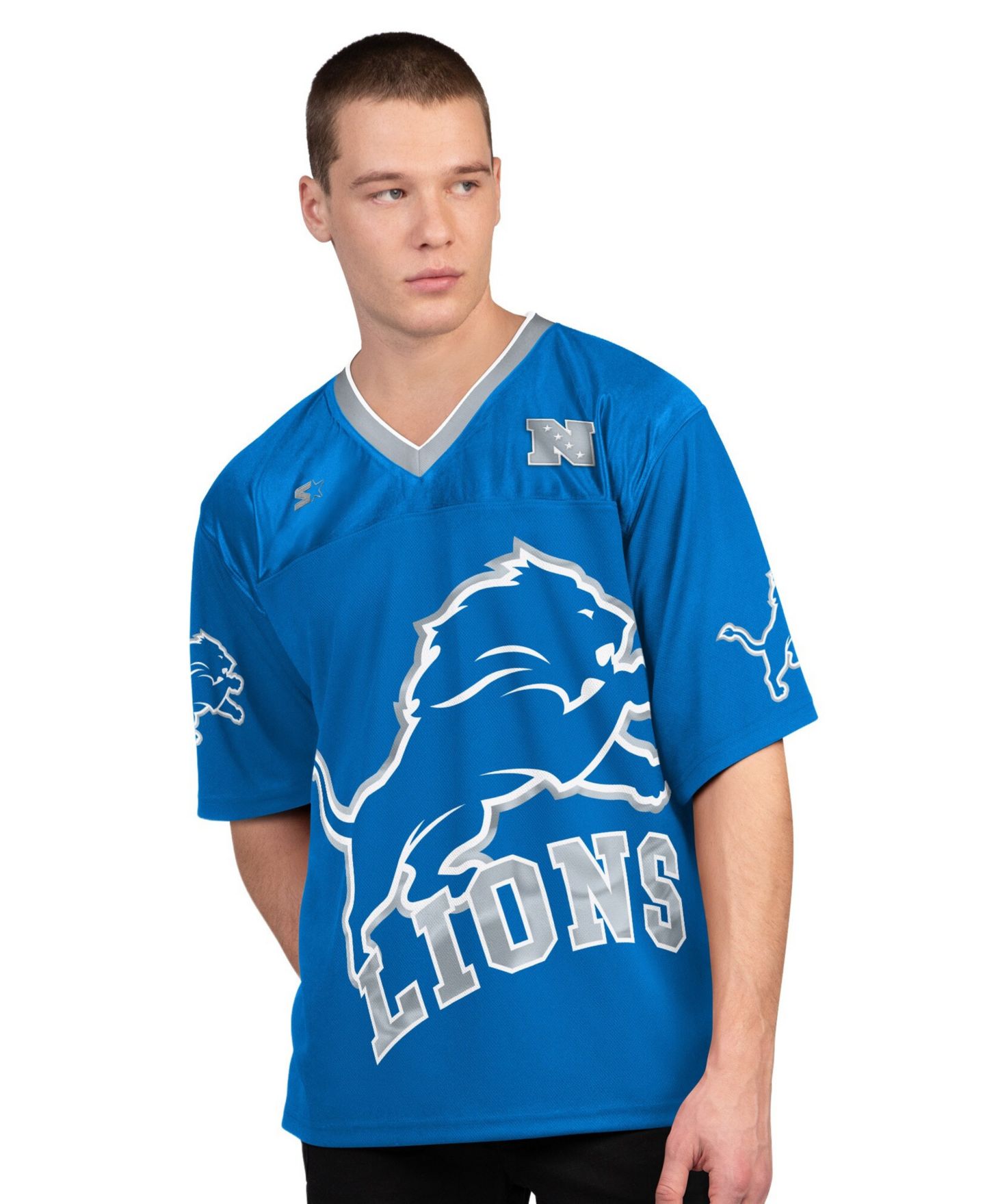Мужская футболка Starter Blue/White Detroit Lions Short Sleeve Long Sleeve — фото 4