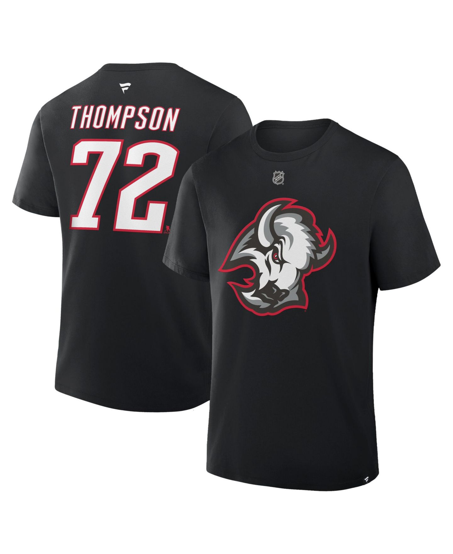 Мужская футболка Fanatics Tage Thompson Black Buffalo Sabres Authentic Stack Name & Number — фото 1
