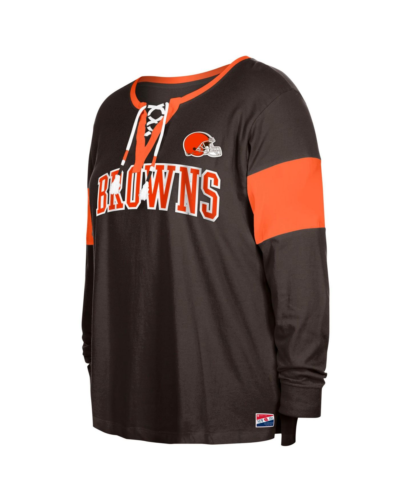 Женская футболка New Era Brown Cleveland Browns Plus Size Lace-Up Notch Neck Long Sleeve — фото 3