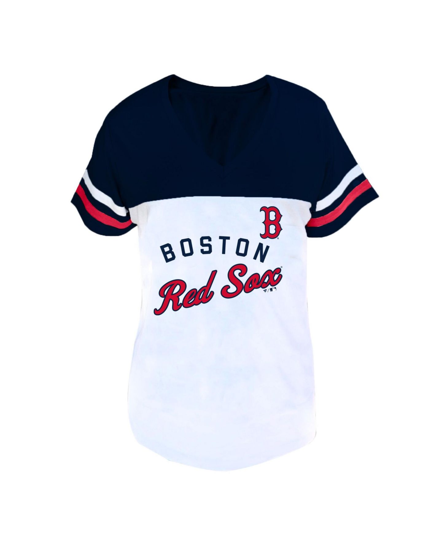 Женская футболка Fanatics White/Navy Boston Red Sox Plus Size Two-Stripe V-Neck — фото 1