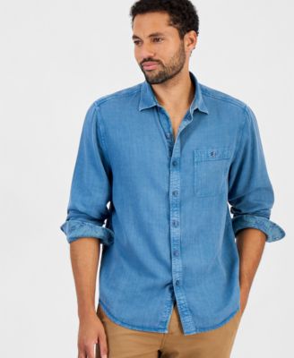 Men's Bonfire Beach Long-Sleeve Button-Down Classic-Fit Linen-Blend Shirt