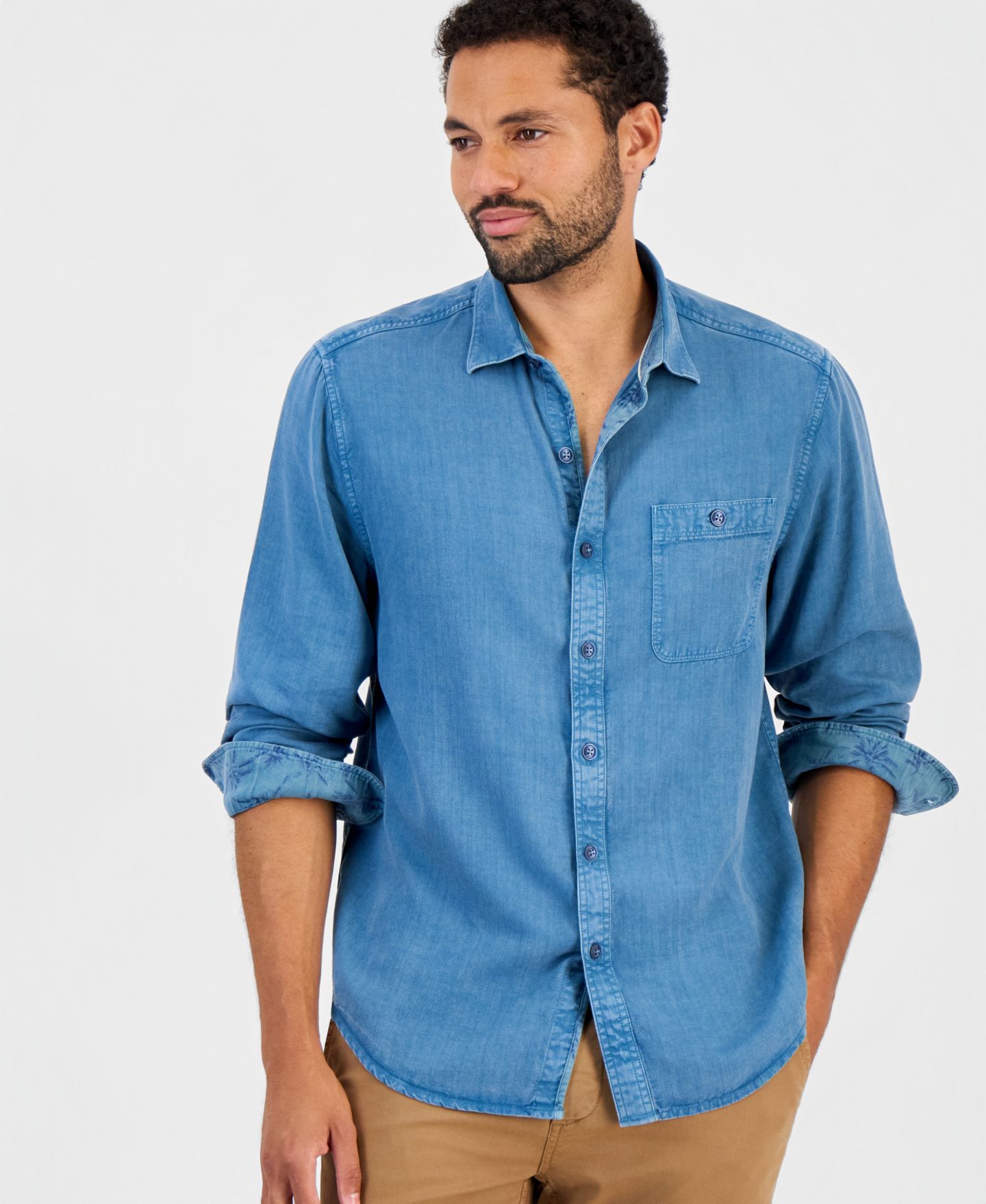 Мужская рубашка Tommy Bahama Bonfire Beach Long-Sleeve Button-Down Classic-Fit Linen-Blend, цвет: Kingfish — фото 1