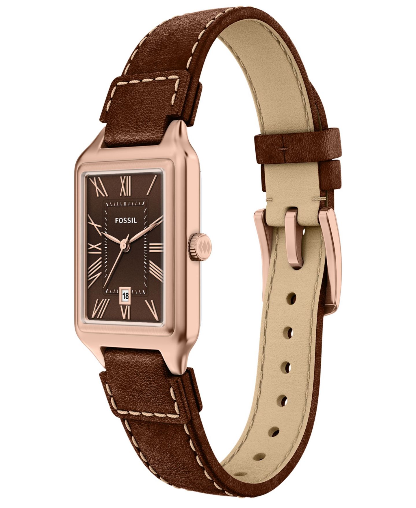 Женские часы Fossil Raquel Three-Hand Date Brown Leather Watch 23mm — фото 4