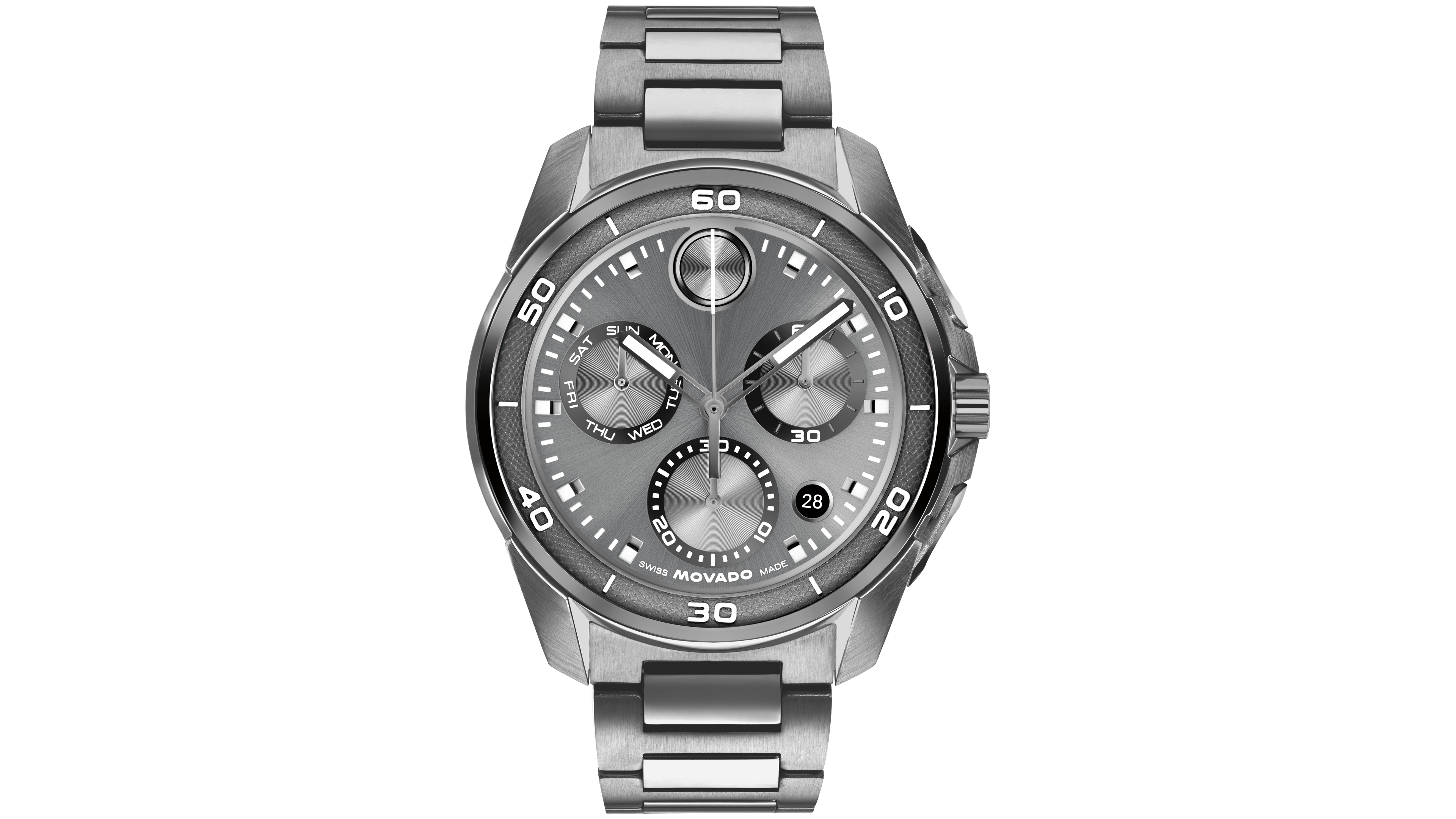 Movado Men's Bold Verso S Swiss Quartz Chrono Ionic Plated Military Gray Steel Watch 44mm