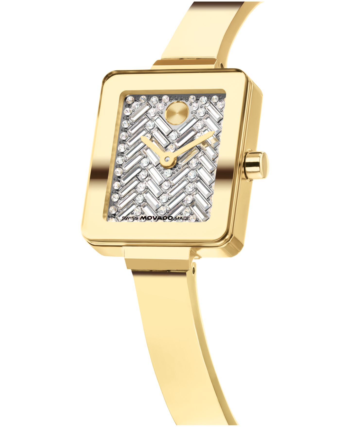 Женские часы Movado Bold Tank Mini Bangle Swiss Quartz Ionic Plated Light Yellow Gold Steel Watch 20mm x 23mm — фото 2