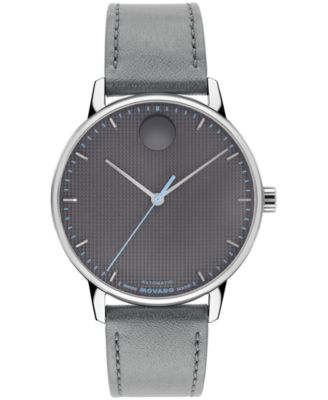 Men's Movado Face Swiss Quartz Dark Gray Leather Watch 39mm