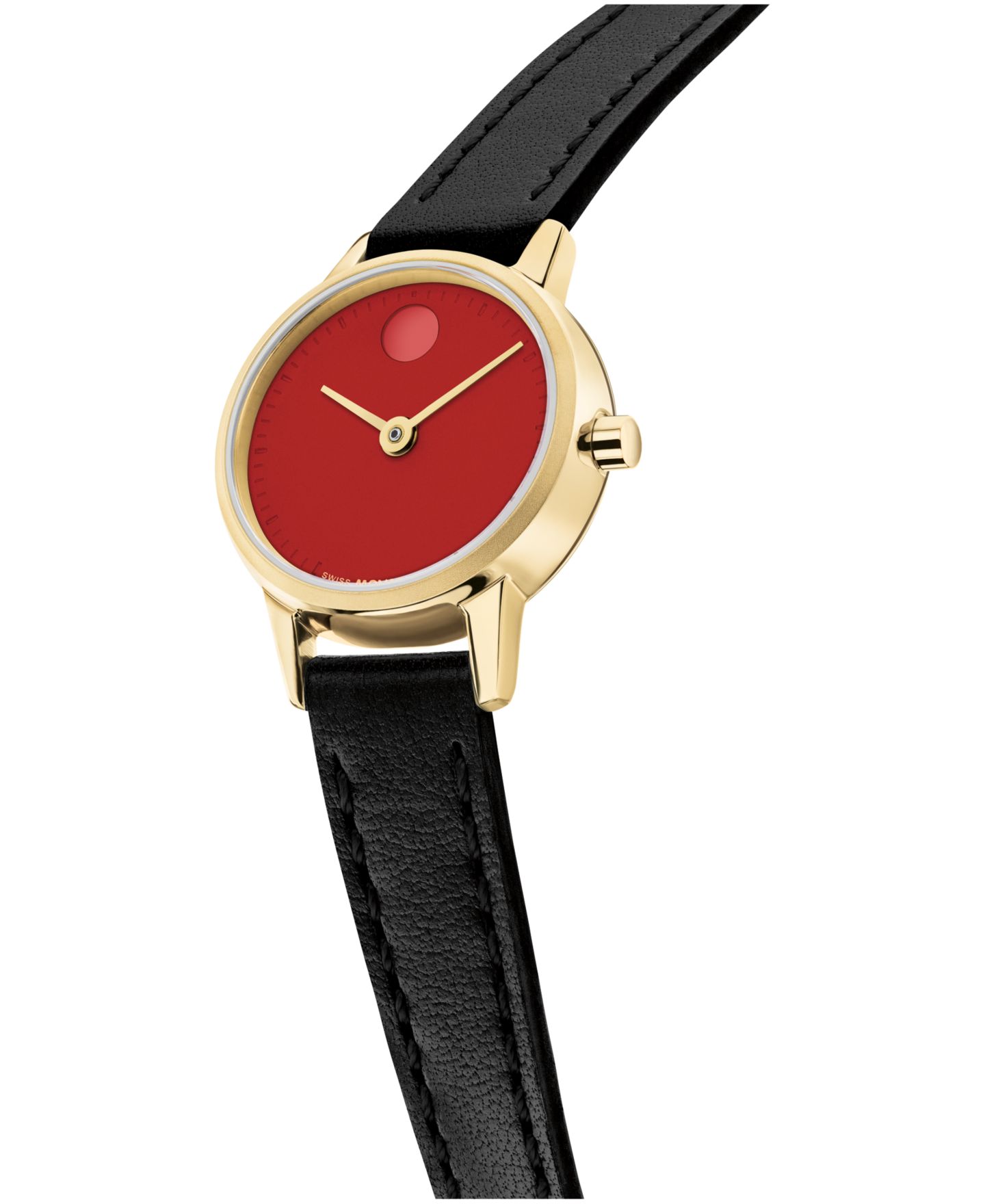 Женские часы Movado Baby Face Swiss Quartz Black Leather Watch 22.50mm — фото 2