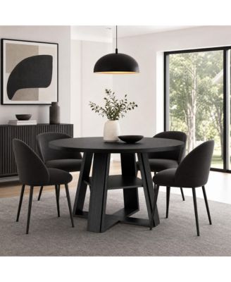 Modern Farmhouse 43" Round Dining Table - Wooden Pedestal with Built-in Storage Shelf, Space-Saving for Apartments, Seats 2-4