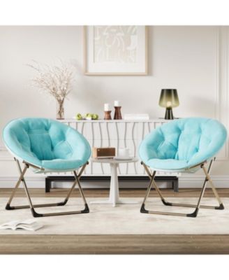 Saucer Chair, Comfy Chair Faux Fur Lounge Moon Chair with Folding Metal Frame, Oversized Plush Foldable Flower Accent Seat for Adults, Teens