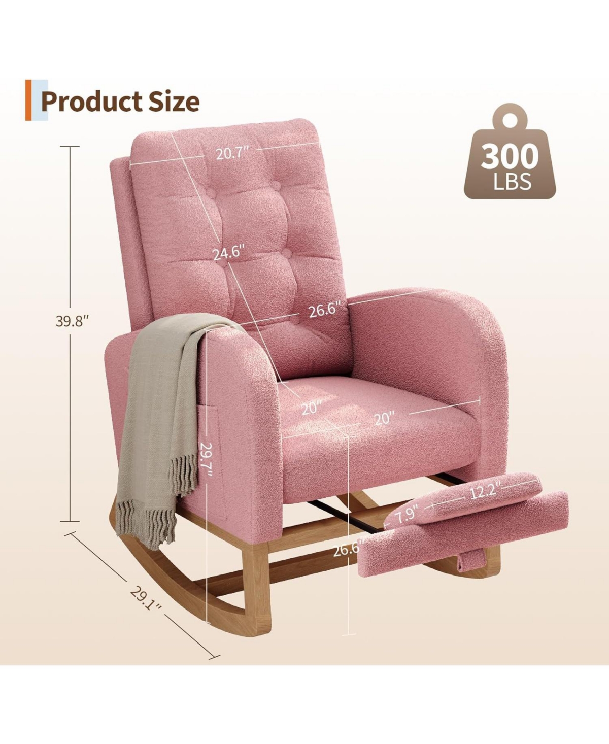 gaomon Nursery Rocking Chair with Adjustable Footrest, Teddy Fleece Upholstery, Sturdy Wooden Legs and High Backrest