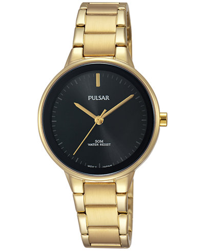 Pulsar Women's Easy Style Gold-Tone Stainless Steel Bracelet Watch 30mm PRS676