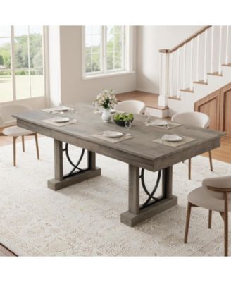  Elegant Dining Table with Dual Storage Drawers, Waterproof Heat-Resistant Top