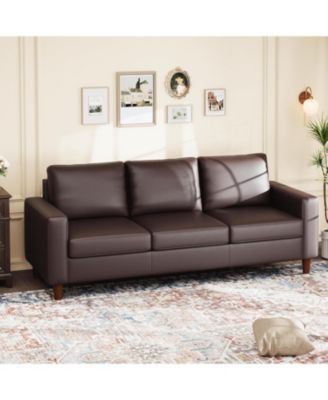85" Leather Couch for Living Room, Modern Leather Sofa with Padded Backrest, Upholstered Sofa with Deep Seat, 3-seat Sofa for Living Room