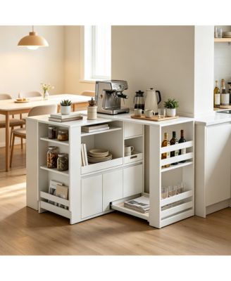 Extendable Kitchen Counter and Microwave Stand with Drawers, 39-67 in. Wide, Wood-Grain Finish