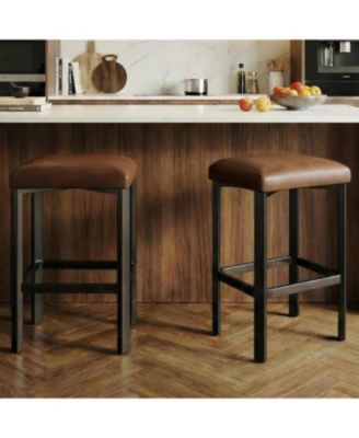 24 Inches BarStools Set of 4, PU Leather Kitchen Chairs with 2 Inch Thick Upholstery, Counter Height Bar Stools, Sturdy Metal Base