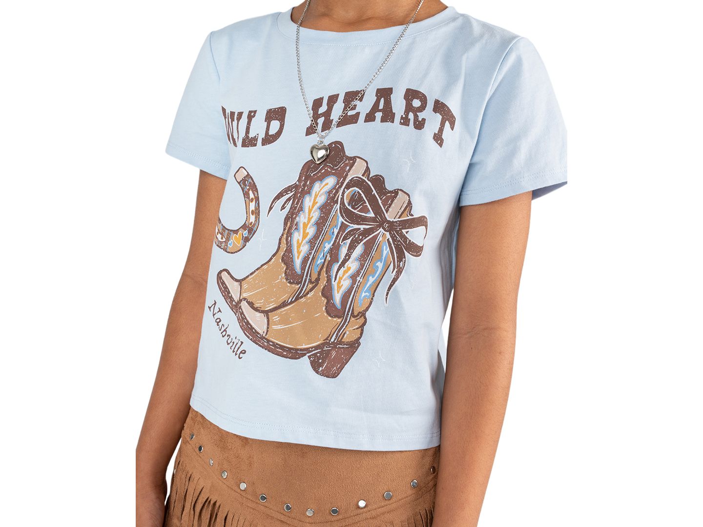 Tween Diva Girls' 7-12 Wild Heart Graphic T-Shirt and Studded Faux Suede Fringe Skort, 2-Piece Set, цвет: Синий — фото 2