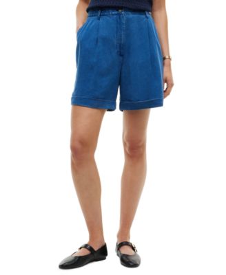 Women's High-Waisted Pleated Chambray Shorts