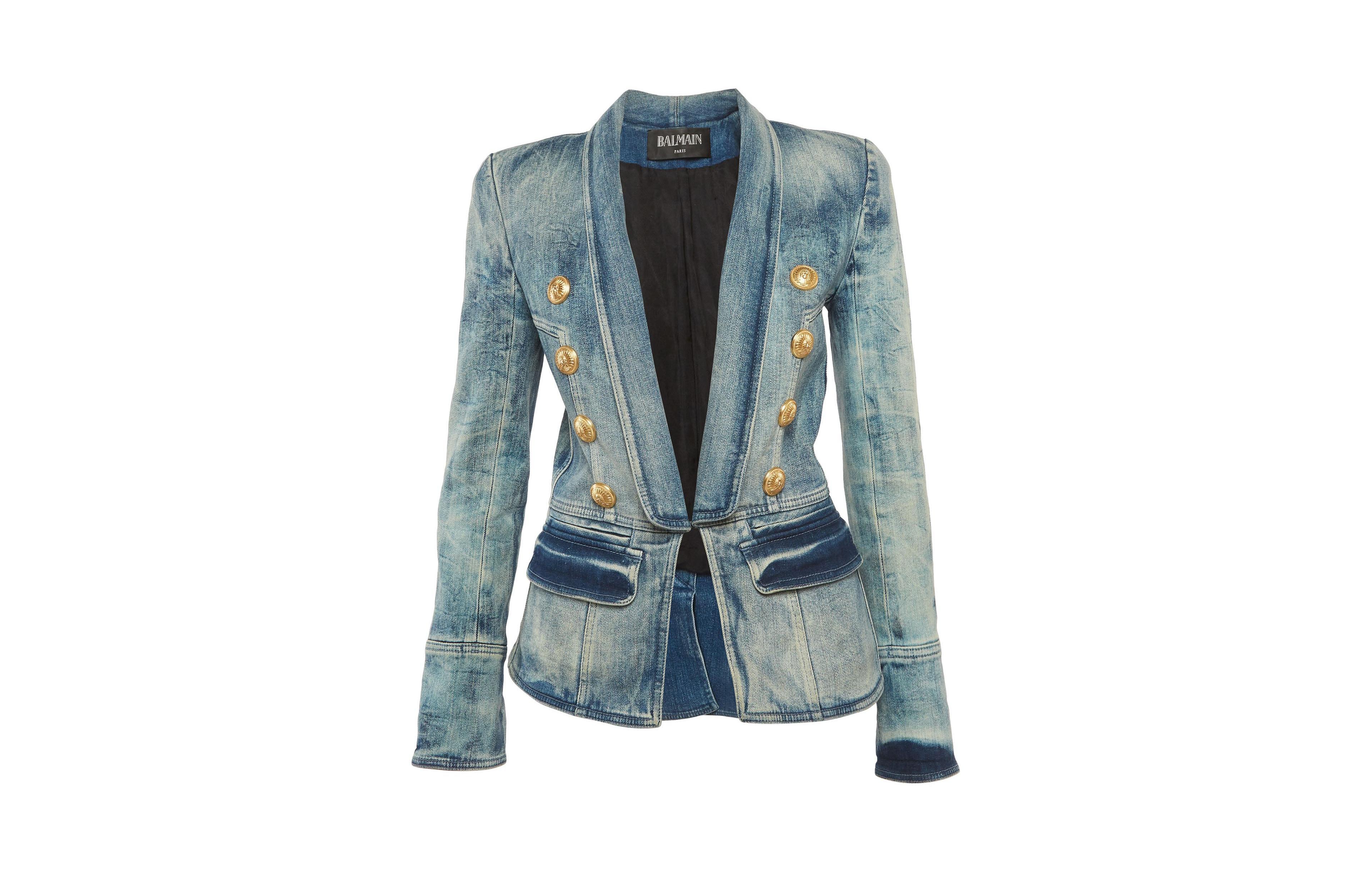 Pre-Owned Balmain Women's Washed Denim Button Detail Jacket