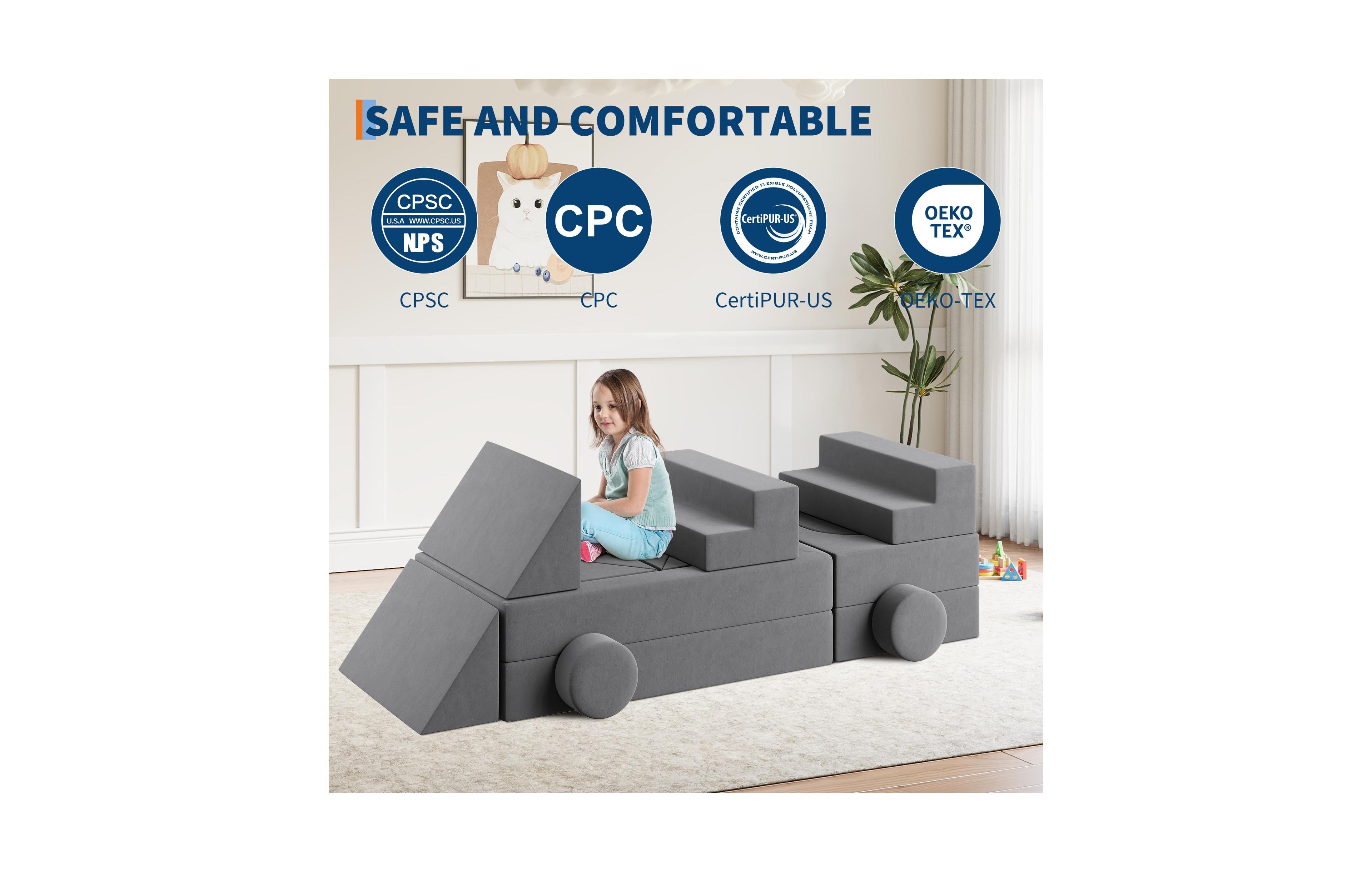 gaomon 22-Piece 2-Seat Modular Foam Kids Play Couch, Convertible Easy Clean Safe Educational Sofa for Toddler Indoor Play