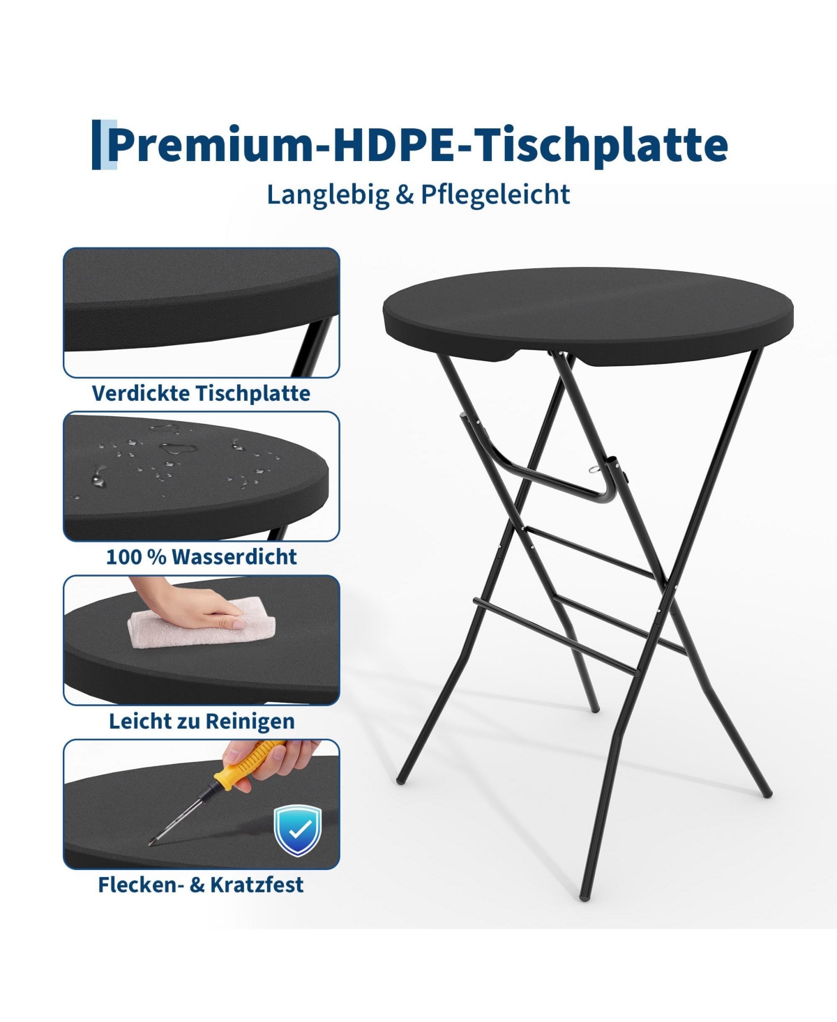 gaomon 32" Outdoor Hdpe Round Folding Cocktail Table, Bar Table for Patio Backyard Indoor and Events