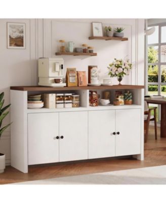 Sideboard Buffet Cabinet with Storage, 55" Large Farmhouse Kitchen Storage Cabinet with 4 Doors and Adjustable Shelves