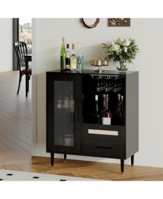 Modern Wine Bar Cabinet with Glass Door – Wine Rack, Drawers and Generous Storage – Freestanding Buffet Sideboard, Living Room