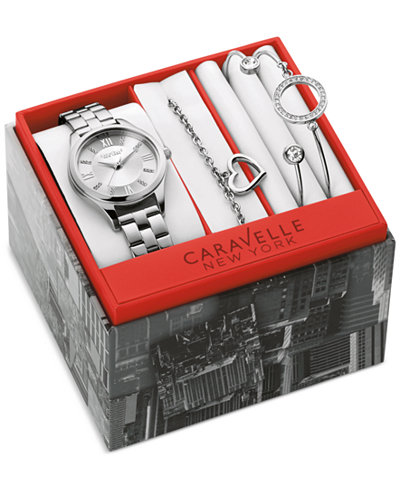 Caravelle New York by Bulova Women's Stainless Steel Bracelet Watch with Three Bracelets Box Set 30mm 43X101