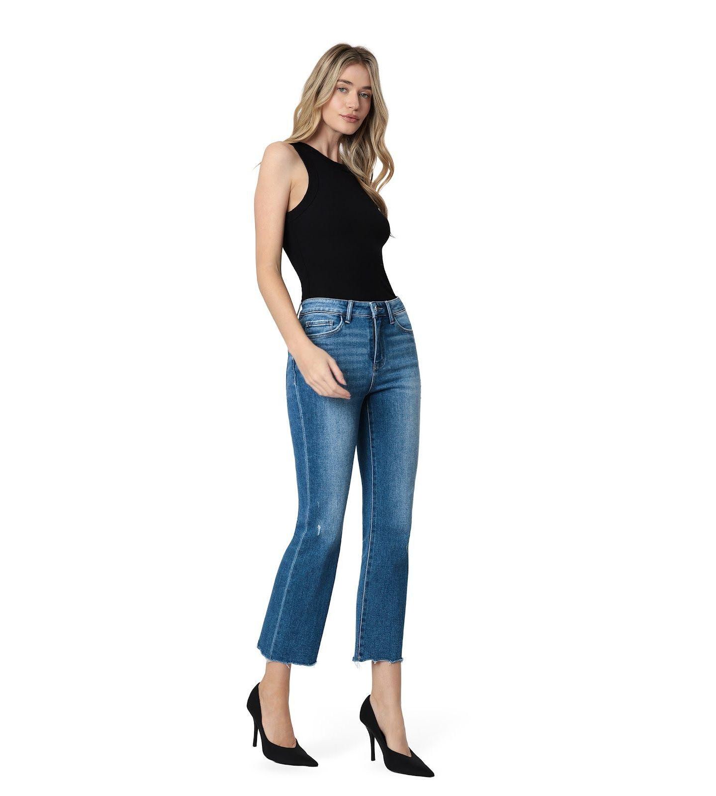 Женские джинсы Flying Monkey High Rise Raw Distressed Hem Kick Flare, цвет: Синий — фото 2