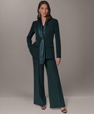 Women's Scarf Collar Blazer and Mid-Rise Wide-Leg Pants