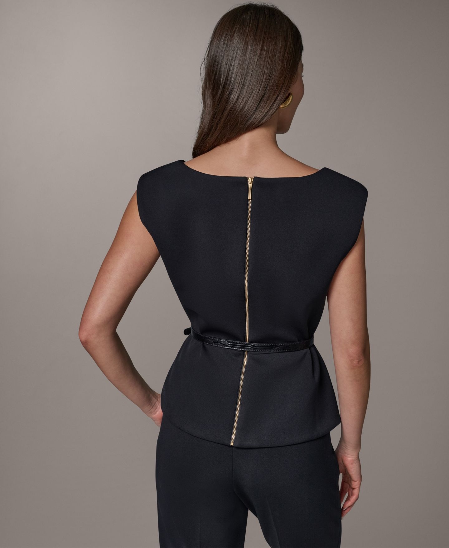 Женский топ Donna Karan New York с квадратным вырезом и поясом, без рукавов, цвет: Чёрный — фото 5
