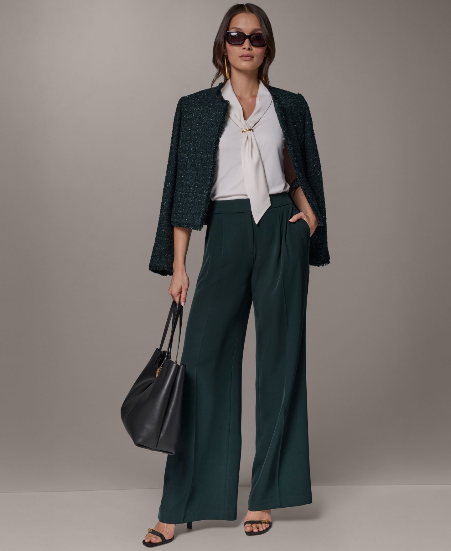 Женская куртка Donna Karan New York Open-Front Fring, цвет: Чёрный тёмно-зелёный / Золотой — фото 9