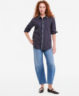 Women's Striped Poplin Long-Sleeve Button Down Shirt