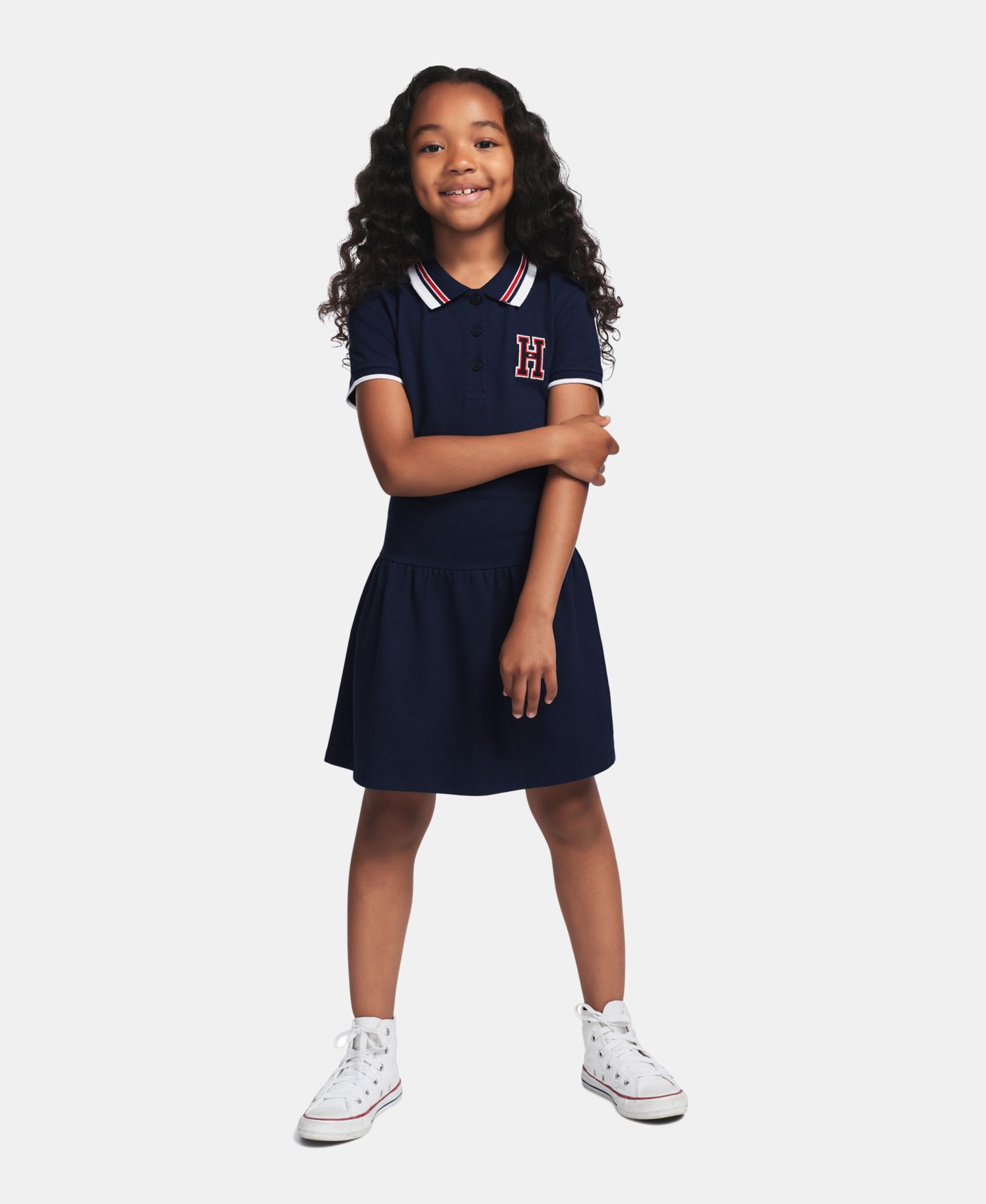 Платье Tommy Hilfiger Short-Sleeve Polo Dress для девочек, цвет: Тёмно-синий — фото 2