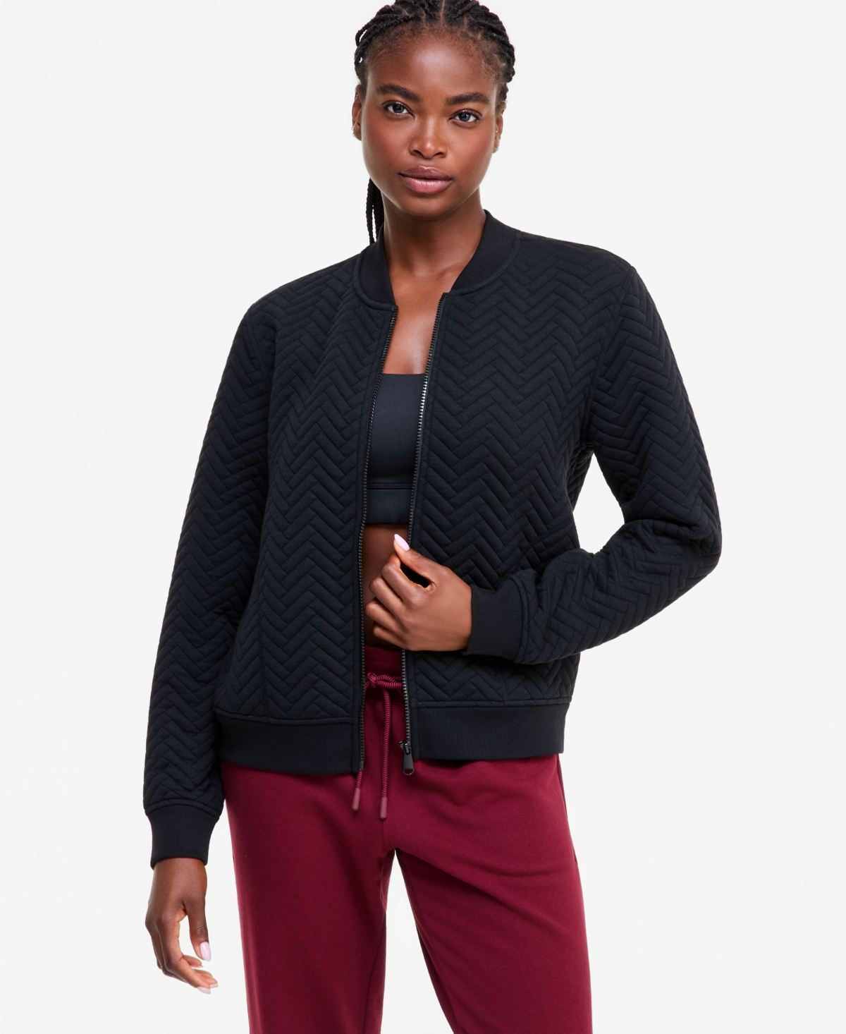 Id Ideology Women's Quilted Bomber Jacket, Macy's Exclusive In Deep Black