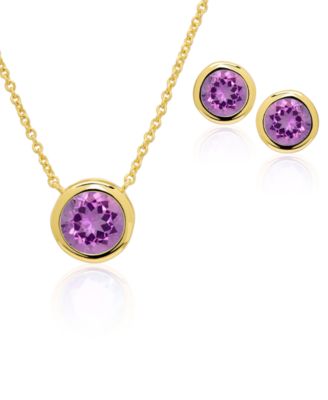 Simulated Round Bezel Pendant Necklace with Matching Earrings 2-Piece Set