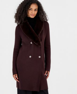 Women's Milano Stitch Double-Breasted Faux Fur Shawl Collar Jacket