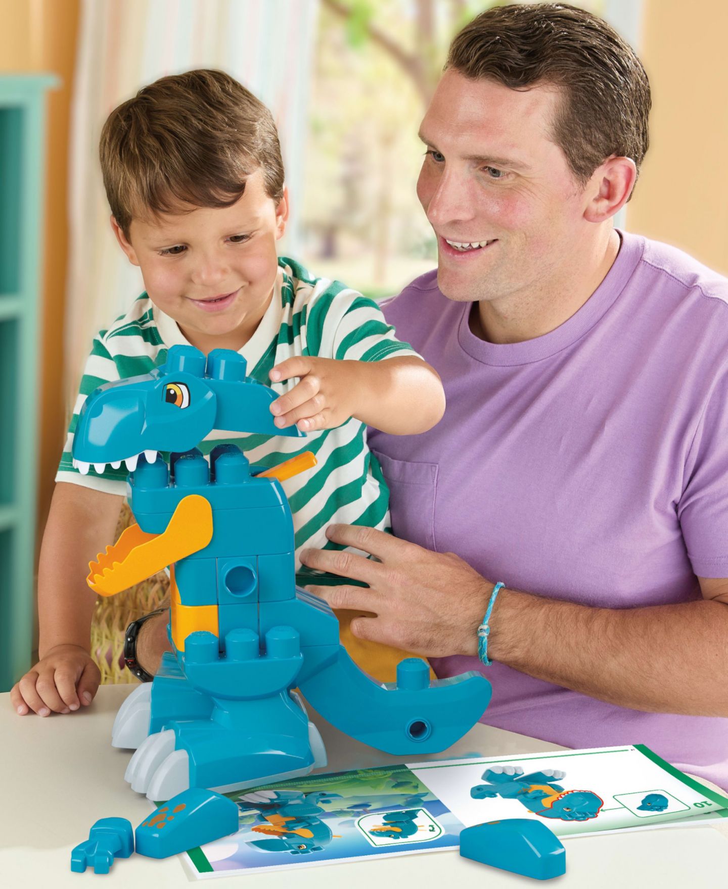 Детский конструктор Mega Bloks Fisher-Price Build & Chomp Dinosaur with Rolling Wheels, 25-Piece Building Set — фото 6