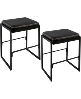 Bar Stools Set of 2, Mid-Century Modern Counter Height Stools, Synthetic Leather Upholstery, 26-Inch Height, Suitable for Kitchen Island