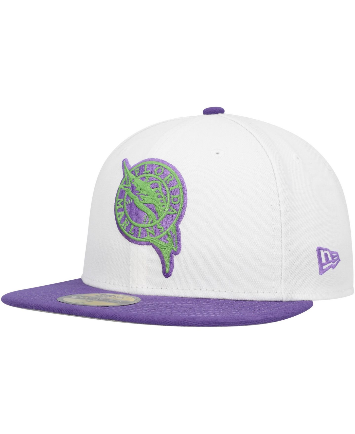 Мужская кепка New Era White Florida Marlins Side Patch 59FIFTY Fitted Hat — фото 3