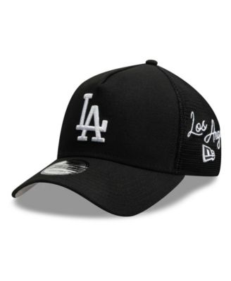 Men's Black Los Angeles Dodgers Side Script 9FORTY A-Frame Trucker Adjustable Hat