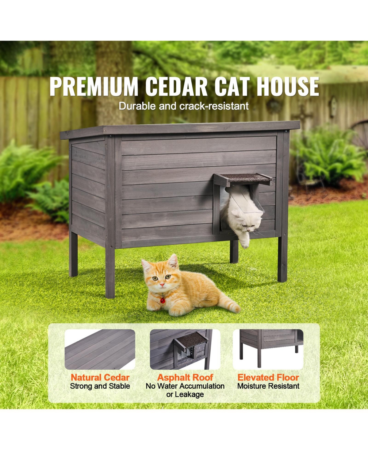 Vevor Outdoor Cat House Wooden Feral Cat Shelter with Roof and Pvc Door Flaps