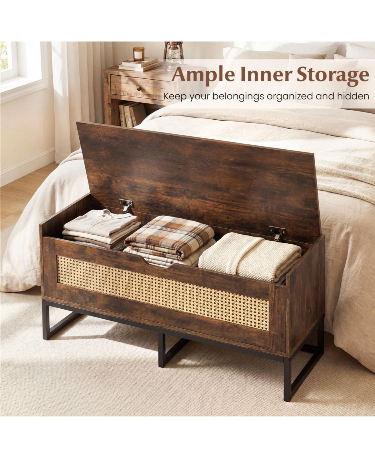 Slickblue Shoe Storage Chest with Flip-Top Seat and Wicker Style Space