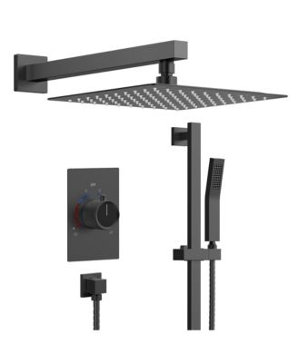 Pressure Balanced Complete Shower System 10" Rain Shower Head with Handheld Spray Slide Bar Brushed