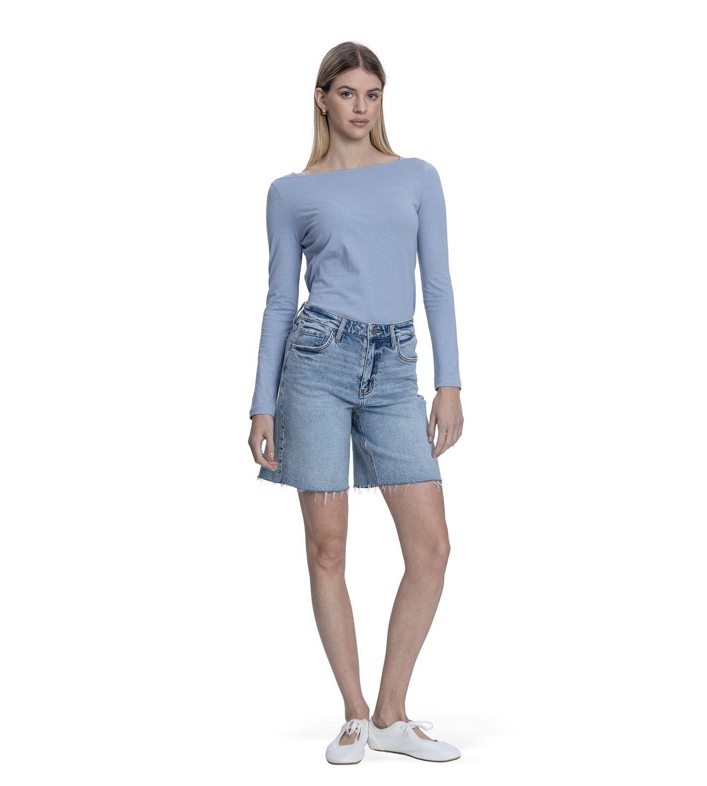 Женские шорты Vervet High Rise Raw Hem Denim Shorts, цвет: Синий — фото 2