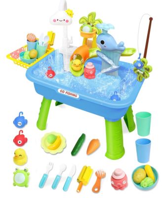 4-in-1 Electric Water Table Play Sink Running Faucet Sensory Fishing Game