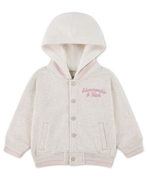 Куртка abercrombie kids Logo Varsity Fleece Bomber Jacket для девочек-малышей, цвет: Овсяный меланжевый