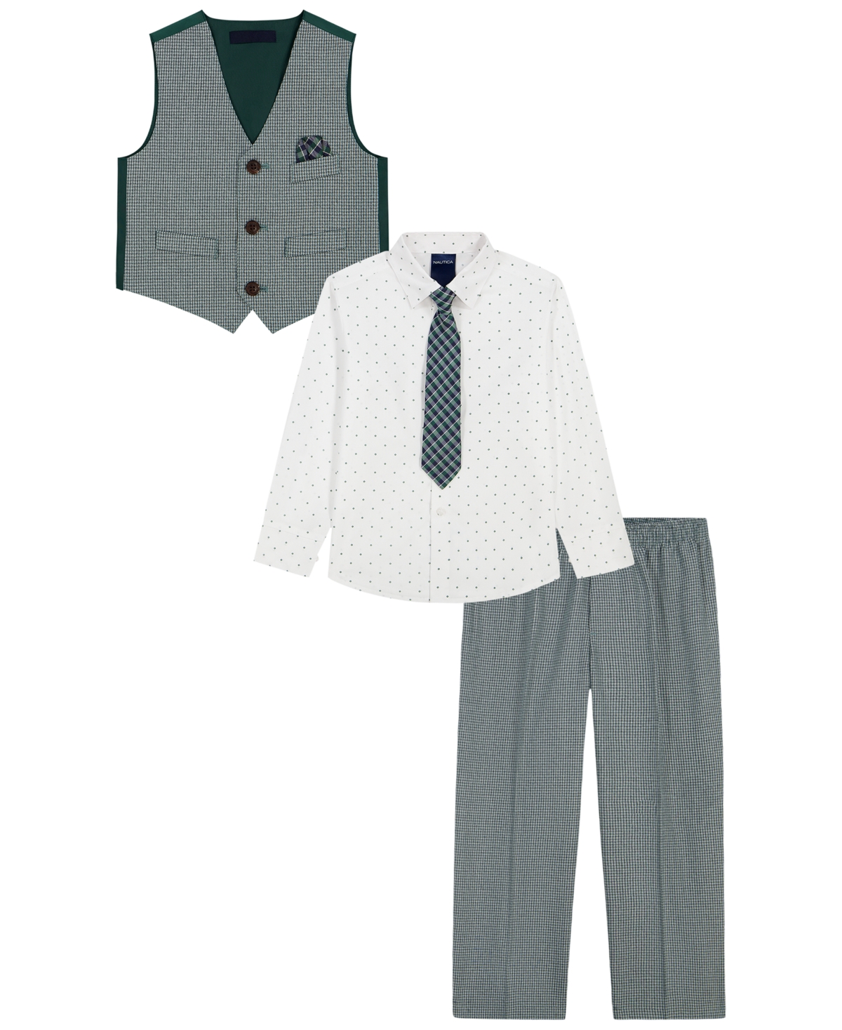Nautica Boys' 2T-7 Long-Sleeve Shirt, Vest, Pants and Tie, 4-Piece Set