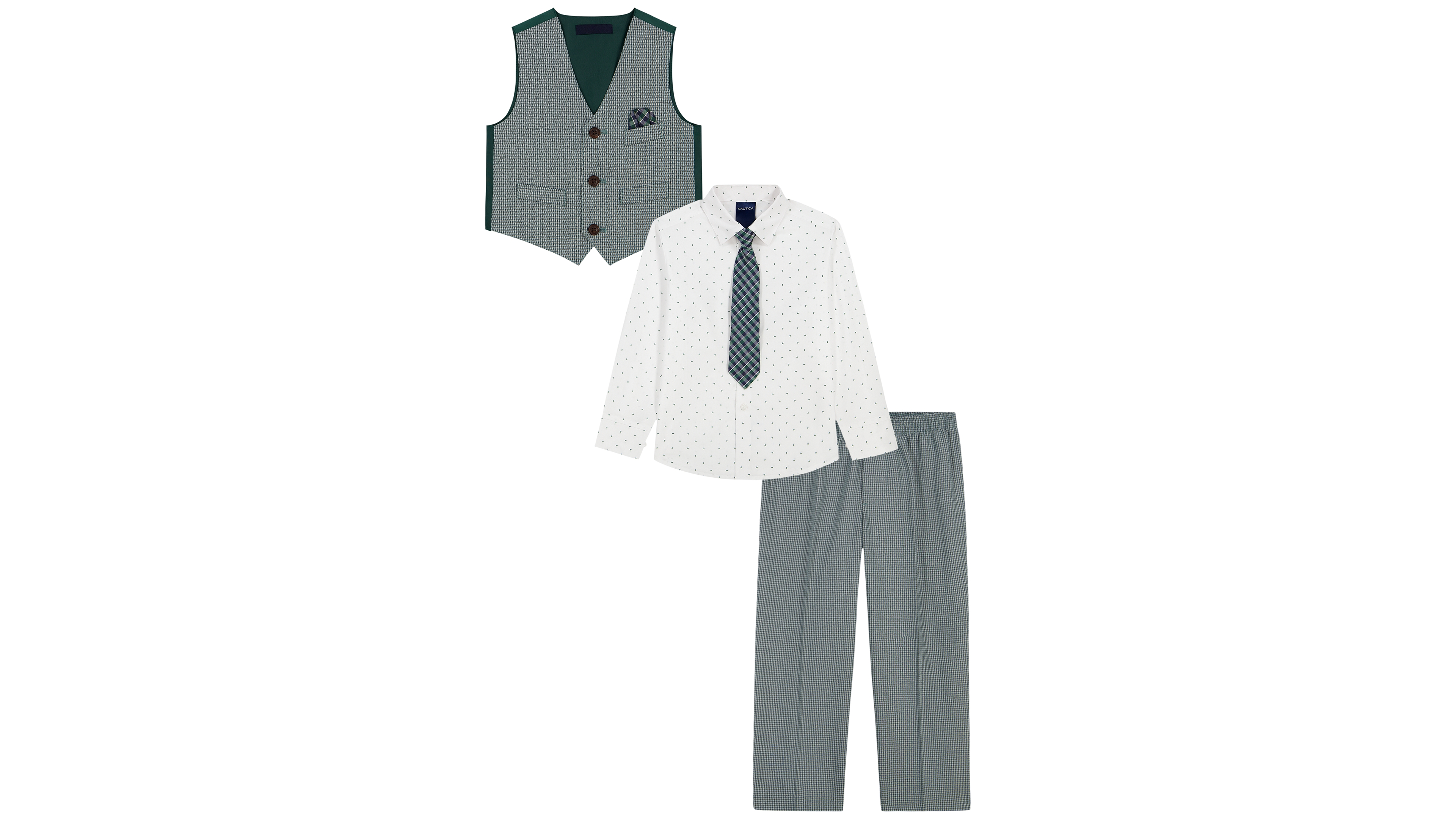 Nautica Boys' 2T-7 Long-Sleeve Shirt, Vest, Pants and Tie, 4-Piece Set