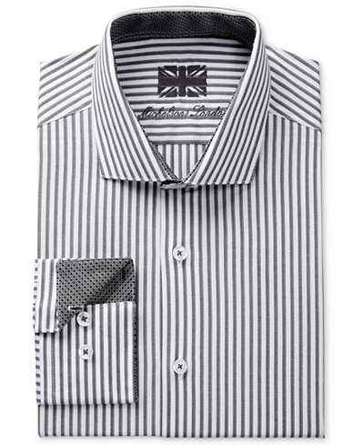 Michelsons Men's Slim-Fit Charcoal White Stripe Dress Shirt