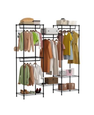 Heavy Duty Metal Clothes Rack Organizer 4 Hanging Rods,8  Shelves and Hooks Freestanding Portable Wardrobe Closet for Bedroom,Entryway
